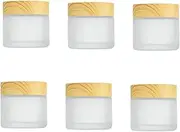 50ML Frosted Glass Cream Jars Bottle with Imitation Wood Grain Lid, Glass Cosmetic Containers for Cosmetic Lotion Face Eye Cream Lip Balm (6PCS)