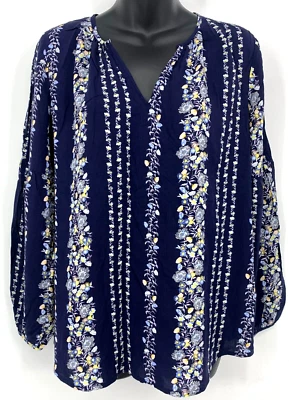 Old Navy Top Blouse Size Medium Navy Blue Floral Balloon Sleeve V Neck Women New