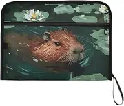 YMXFXP Expandable Filing Folder Capybara Swim Flower, 13-Pocket Funny Cute Design with Sticky Labels, A4 Letter Size Document Organizer for Office, School, Boys, Girls