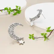 Solid 925 Sterling Silver Starmoon Stud Earrings