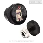 2 Black KNURLED Billet License Plate TAG Frame Fastener Bolts - PIN UP GIRL 54