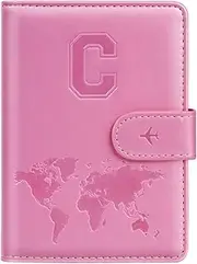 [Simikol] Passport Holder Cover Initail Letter A-Z Travel Wallet 5D Embossed Design RFID Blocking Card Holder Personalized Gift Passport Cover Wallet, Passport Book Holders for Women and Girls, Pink-C, Pink-C