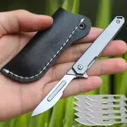 Titanium Folding Utility EDC Keychain Pocket Knives Scalpel Blades w/ Frame Lock