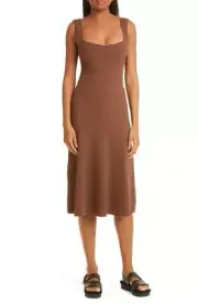 Vince Womens Dress S Hazelnut Brown Stretch Rib Sleeveless Sweetheart Neck Midi