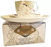 NIB MAXWELL WILLIAMS KIMONO TEACUP SAUCER SIDE PLATE WHITE RARE & TEA INFUSER