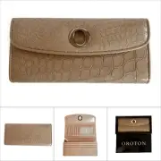 OROTON Women's Slim Clutch Wallet Raisa Patent Leather Purse Taupe Tags NIB