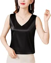 [Generic] Women Satin Tops V-Neck Hollow Out Basic Blouses Solid Silk Tank Tops Backless Blouse