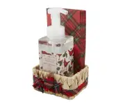 NEW! Tartan Soap & Guest Towel Basket 3-Piece Set Winter Berry Scented Hand Soap