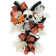 Nevenka New Halloween Wreath Inverted Triangle with Skeleton Artificial Bone Ornaments Maple Leaf