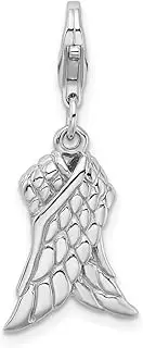 [JewelryWeb] 925 Sterling Silver Polished Fancy Lobster Closure Rhodium Plated 3 d Angel Wings With-Lobster Clasp Charm Pendant Necklace 28x12mm Wide