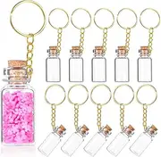 HJZHII 10 Pcs Mini Glass Bottles, 3ml Wish Jar Keychains with Corks Lids Tiny Jars Potion Bottle Miniature Message Bottles for DIY Crafts Backpack Bag Hanging Wedding Party Favors