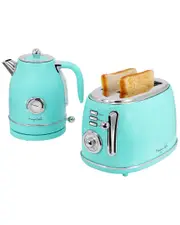 MegaChef 1.7 Quart Electric Tea Kettle and 2 Slice Toaster Combo in Turquoise