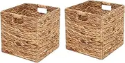 Wicker Storage Basket Water Hyacinth Woven Basket Wicker Storage Cubes,Foldable Baskets for Shelves,Handwoven Laundry Totes for Bedroom,12x12x12inch,Set of 2