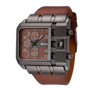 3364 Fashionable Watch Square Dial Unique Design Leather Strap Coffee