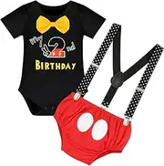 [IBTOM CASTLE] First Birthday Cake Smash Mouse Outfits for Baby Boys Gentleman Formal Suit Bowtie Bib Pants Tuxedo Clothes Set