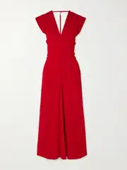 [ST. AGNI] ST. AGNI - Plunge Draped Crepe Maxi Dress - Red - x small x small Red