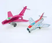 2x China MF-951 Russian USSR MIG JET FIGHTER PLANE Tin Friction Toy New`65 RARE!