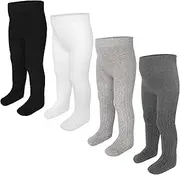 [ZERULETS] Baby Tights Girls Children's Tights Boys Winter Cotton Children's Tights 4 Pairs Warm Stockings Leggings for 6 Months - 6 Years, #1Black, White, Grey, 6-12 Months