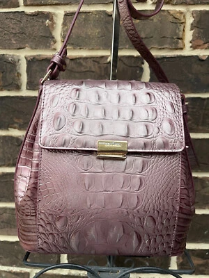 NWT$345 Brahmin Margo Crossbody Mellow Rose Melbourne Leather pink purple metali
