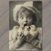 FLATCARD Scared Child Holding Easter Chicks Distressed Retro Style Funny Girl