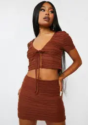 Mocha Know Too Much Ruched Skirt Set