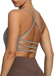 [Aoxjox] Women's Workout Sports Bras Fitness Backless Padded Amor Low Impact Bra Yoga Crop Tank Top