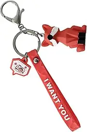 [SAFIGLE] 3 Pcs PVC Geometric Fox Keychain with Leather Strap Creative Key Holder Ring Accessories Watermelon Red for Key Organization and Decoration