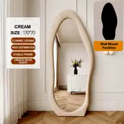 TOOLKISS 1.7m Standing Maiden Mirror – Full Length Aesthetic Floor Mirror for Bedroom, Bathroom & Living Room – Creative Modern Deco Cream Wavy Design