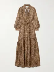 [Melissa Odabash] Melissa Odabash - Skylar Scarf-detailed Belted Printed Crepe Maxi Dress - Leopard print - large large Animal print