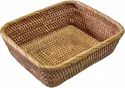 Handwoven Raw Rattan Storage Basket - Natural Organizer Tray for Farmhouse Kitchen, Entryway & Coffee Table Decor（9.8x8.3x3.1 Inches）Multi-Purpose Woven Basket with Sturdy Construction