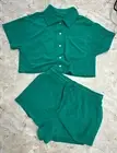 New ! Towelling 2 Piece crop top front buttons and shorts Set size S
