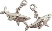 [TARAKI] 2Pcs Ancient Silver Shark Fish Charms Planner Charm, Zipper Charm, Zipper Pull, Purse Charm, Stitch Marker, Planner, Alloy Steel, No Gemstone