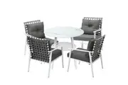 Livsip Outdoor Dining Set 5PCS Marble Table Rattan Chair