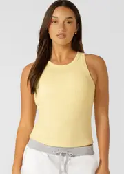 [Lorna Jane] LJ Basics Rib Tank Top in Yellow, Cotton, Size - Small S Lemon Cream