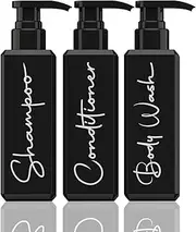 TwoP Brands Large Shampoo and Conditioner Dispenser - Printed Soap Dispenser Set with Pump - Body Wash, Shampoo, and Conditioner Bottle for Shower Wall - Set of 3 Refillable Shampoo Bottles