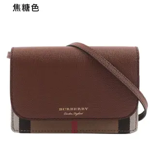 BURBERRY Hampshire 新款格紋帆布拼皮革手拿/斜背包(任選) 80463