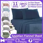 Hotel Flannel 4pcs Flannelette Flat Fitted Sheet Set Single/KS/Queen/King Bed AU