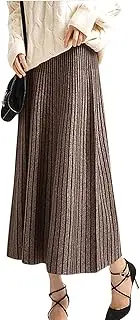 [Chartou] Women's Winter Reversible Stretchy Waist Knitted A Line Pleated Midi Skirt