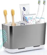 Richenda Toothbrush Holders with Adjustable Dividers, Detachable Toothbrush and Toothpaste Storage Organizer Caddy for Bathroom Vanity,Countertop,Anti-Slip Electric Toothbrush Holders for Kids Family