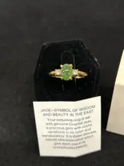 Vintage Avon Nephrite Jade Gold Tone Ladies Three Stone Band Ring Adjustable New