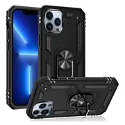 For Apple iPhone 13 Pro Max Case, Military Grade 360 Degree Rotating Metal Magnetic Ring Car Mount Holder Kickstand Shockproof Cover (Black)