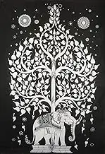 Traditional Jaipur Black&White Tree of Life Tapestry, Elephant Poster, Indian Wall Hanging, Hippie Dorm Room Decorations, Boho Wall Art 30"X42" inches