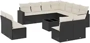 vidaxl Garden Sofa Set with Cushions - Modular 12 Piece Black Poly Rattan Patio Furniture - Outdoor sectional Seating with Tempered Glass Table and Storage Features