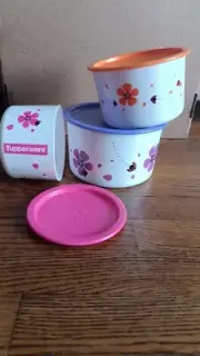 Tupperware One Touch Canister - Flowers - Set Of 3 - NEW!