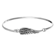 Sterling Silver Bangle With Hook Clasp Thin Elegant Angel Bird Wing - Silverly
