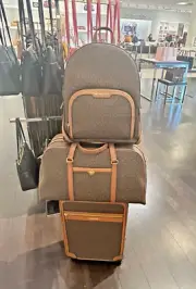 Michael Kors Women Travel Trolley Suitcase, Backpack, Weekender Bag Set (Brown)