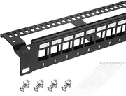 uxcell 1U Blank Key Stone Metal Network 24-Port Patch Panel, 19inch Rack & Wall Mountable Patch Bay with Network Module for Servers Network, Multi Terminal Services