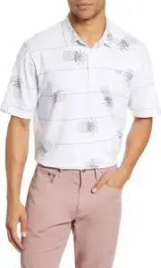 NWT Travis Mathew Stacked Deck Short Sleeve Polo - White / Pineapple Print - 3XL