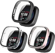 Screen Protector Intended for Fitbit Versa 4/Sense 2 Watch Case, Tempered Glass Ultra-Thin Full-Coverage Shockproof Bumper (3 Pack B)