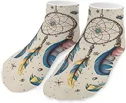[QMNVBDS] Dream Catcher And Moon Socks Ankle Length Socks Casual Short Socks for Women Men Low Cut Sports Socks Running Socks No Show Socks Ankle Socks Athletic Socks Workout Socks, Style, One Size